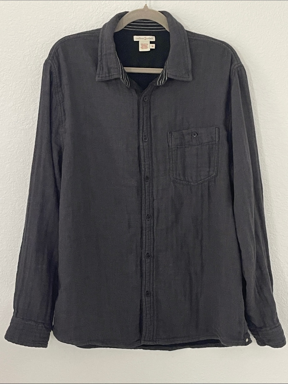 Carbon2Cobalt Men’s M Charcoal Gray 100% Cotton Button Down Shirt Long Sleeve